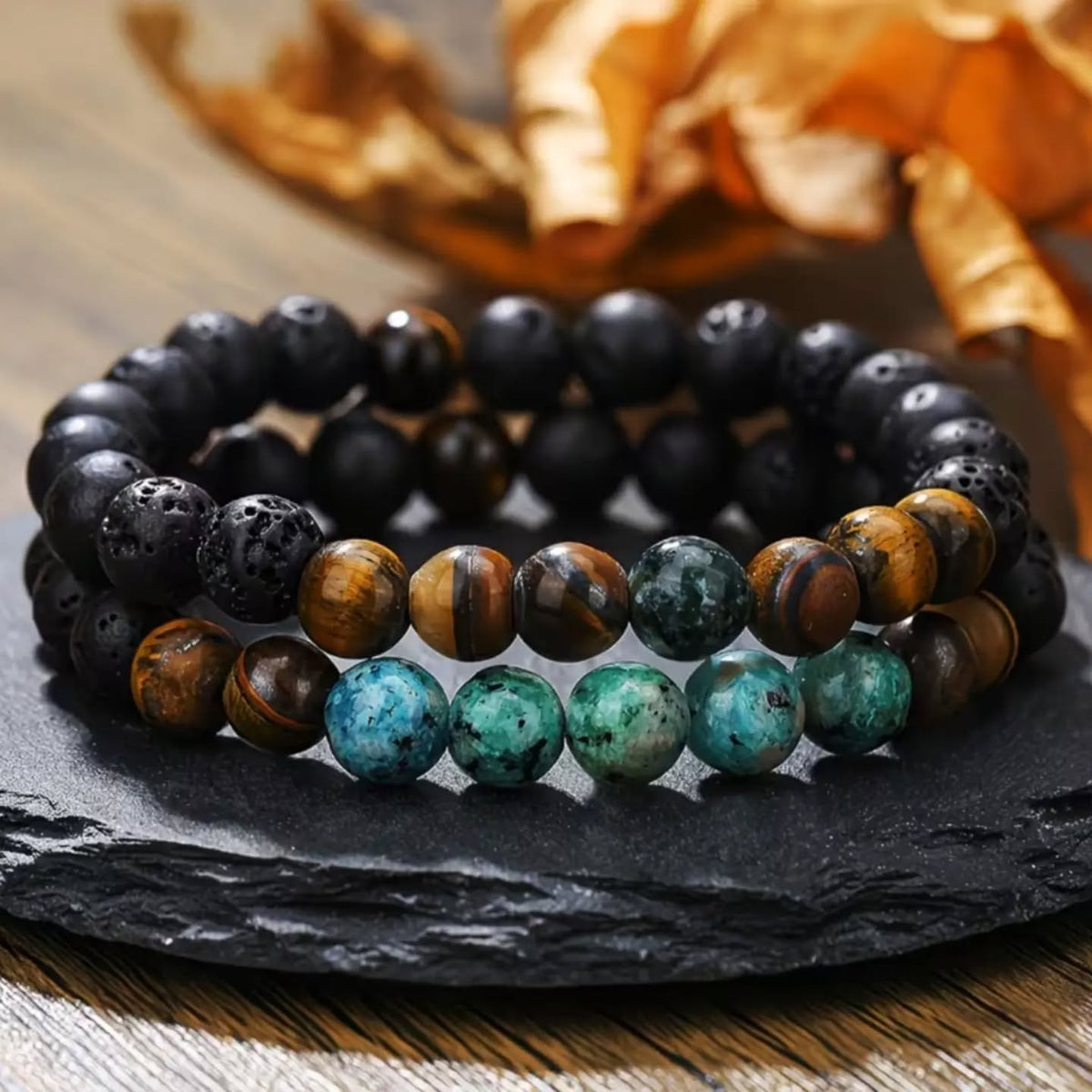 Duo Bracelets Homme Turquoise & Ambre