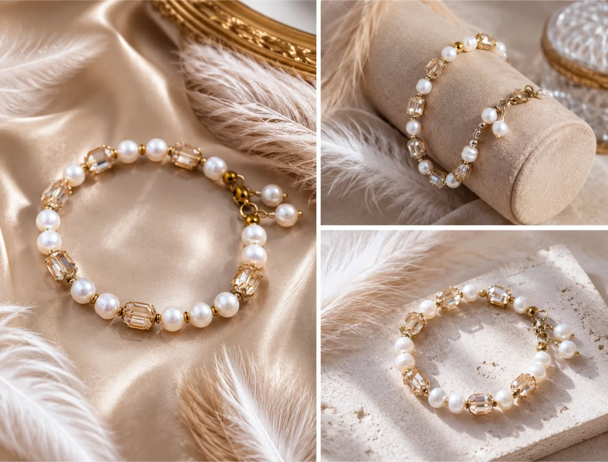 Bracelet Perles et Cristaux Champagnes