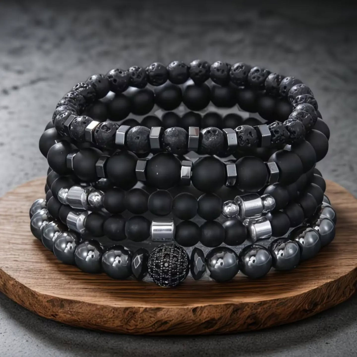 Ensemble 6 Bracelets Homme Noir Profond