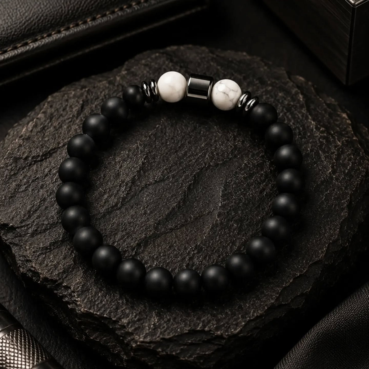 Bracelet Homme Noir & Blanc Marbré