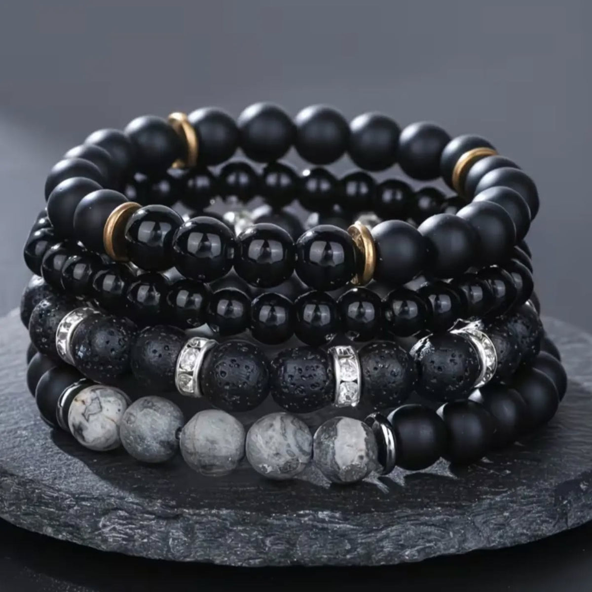 Ensemble 4 Bracelets Homme Nuit Dorée