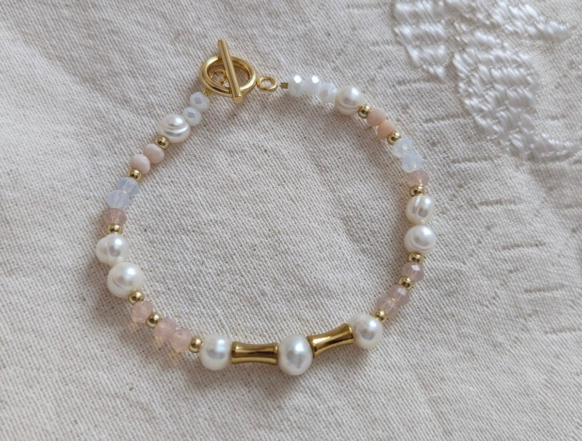 Bracelet Perles d'Eau Douce Toggle Doré