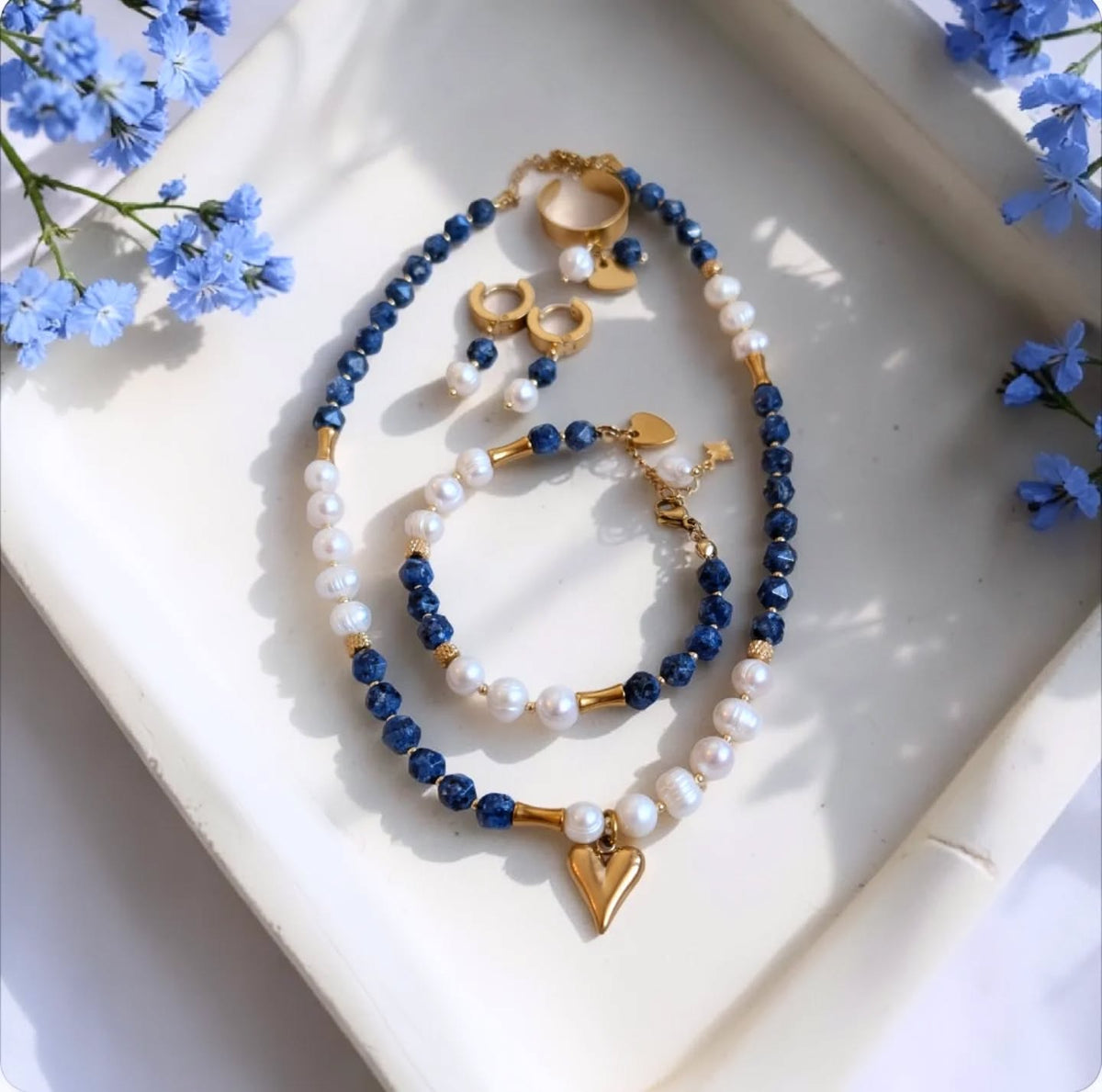 Ensemble Élégance Bleu et Perles d'Eau Douce
