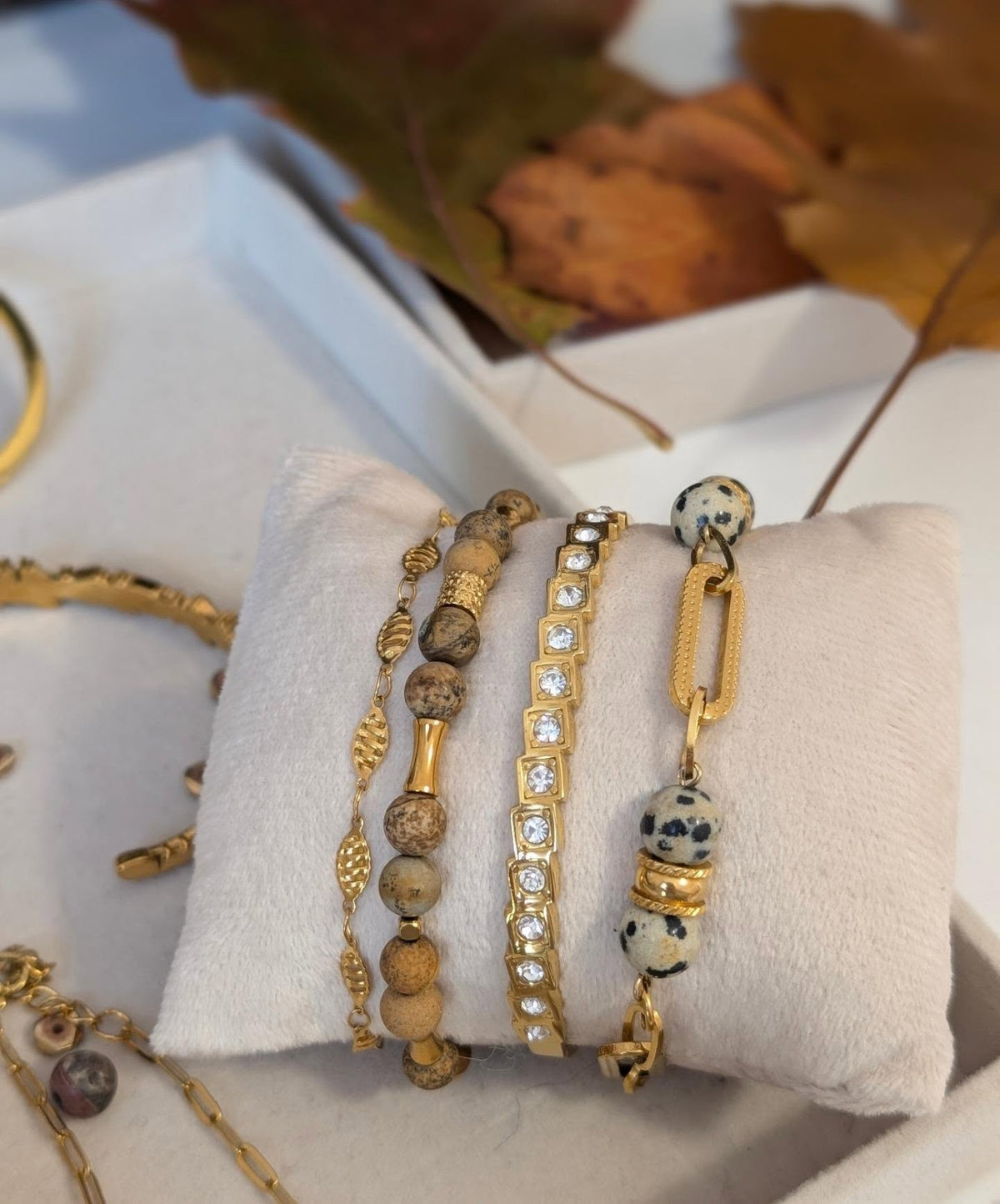 Ensemble de 4 Bracelets Jaspe et Dorés