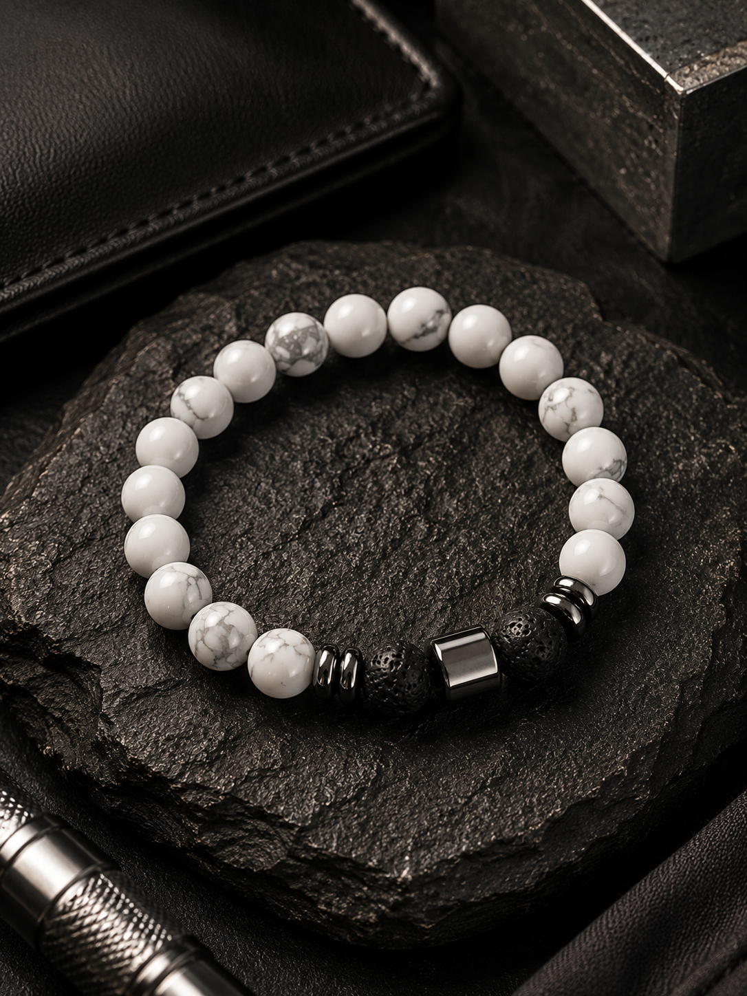 Bracelet Homme Howlite Blanche