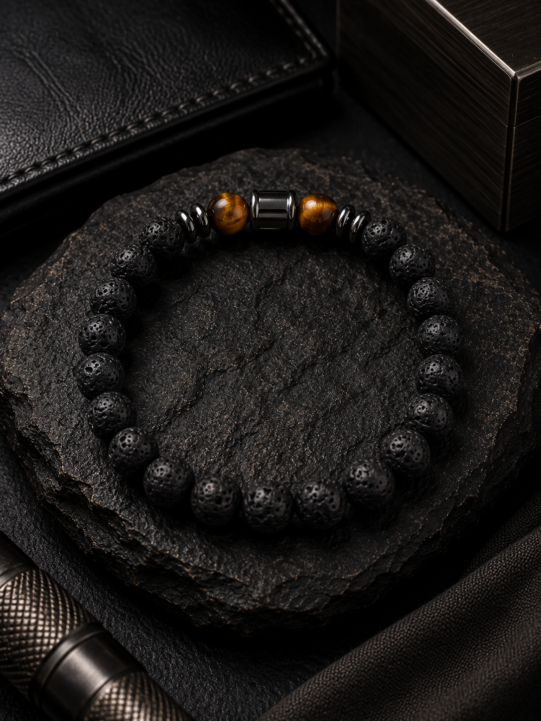  Bracelet Homme Pierre de Lave & Œil de Tigre