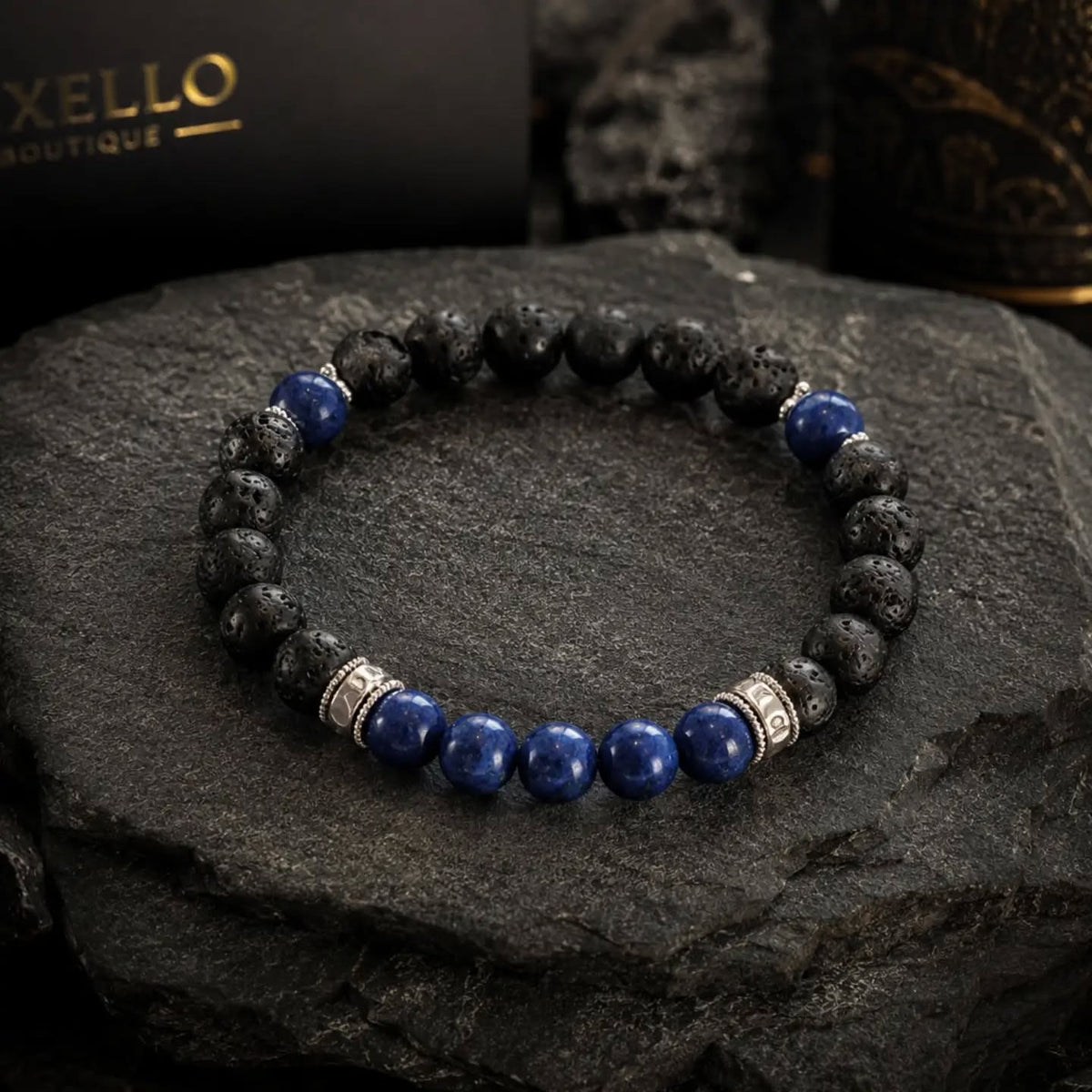 Bracelet homme lapis-lazuli et pierre de lave